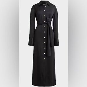 4 J. Crew Long Maxi Satin Black Shirt Dress with Gold Buttons